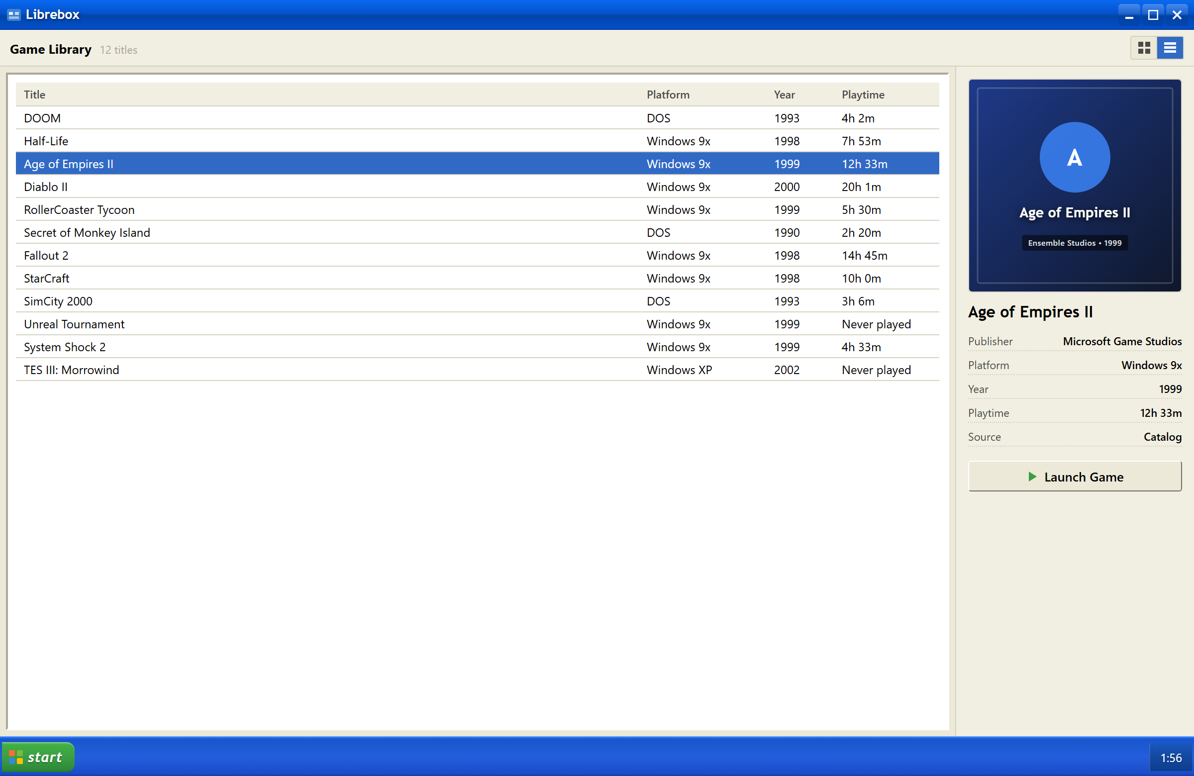 Librebox — Detailed table list view